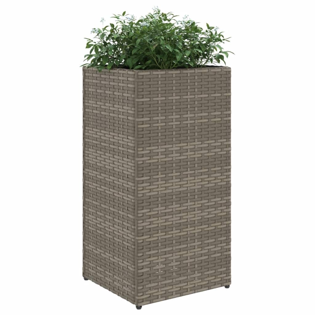 Donice ogrodowe szare 2 sztuki 30x30x60 cm rattan PE z wkładem z włókniny na kwiaty, balkon, taras, stabilna stalowa rama odporna na warunki atmosferyczne
