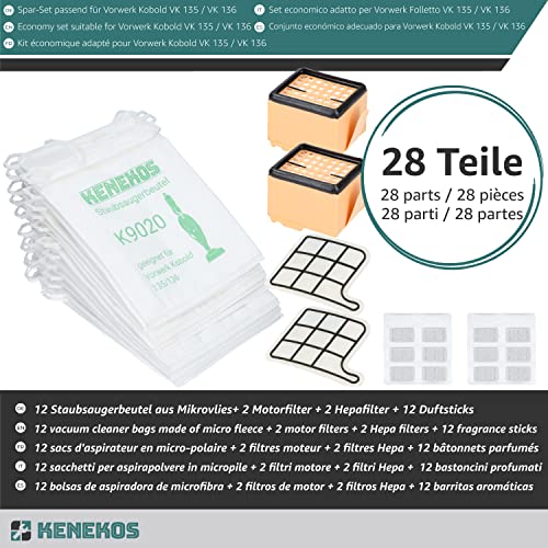 Miniatura 2 de Kenekos - Set Económico Adecuado Para Vorwerk Kobold 135 136 135sc Vk135 Vk136 12 Bolsas De Polvo 2 Filtros Hepa 2 Filtros De Protección Del Motor 12x Fragancias