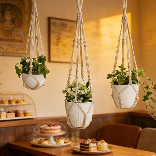 Lot de 3 supports décoratifs tissés à la main pour pot de fleurs d'intérieur et mur suspendu