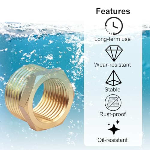 Image of lasuroa 6pcs Brass Reducer Hex Bushing, 3 /4 inch NPT Male to 1 /2 inch NPT Female Heavy Duty Threaded Pipe Fitting Reducer Adapter for Plumbing Gas Hydraulic Systems