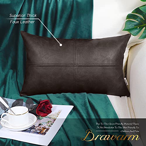 Brawarm Faux Leather Throw Pillow Covers 12 X 20 Inches, Coffee Leather Pillow Cover, Hand Stitched Leather Decorative Lumbar Pillow Cover For Couch Sofa Bed Living Room Home Garden #TOP1