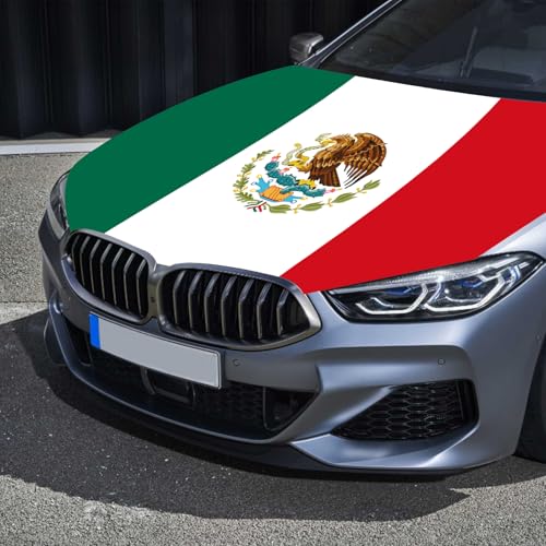 Image of Mexico Flag Car Hood Cover 3.5X5Ft Mexican Car Bonnet Banner Elastic Fabrics Windproof Vehicles Decorate Flags