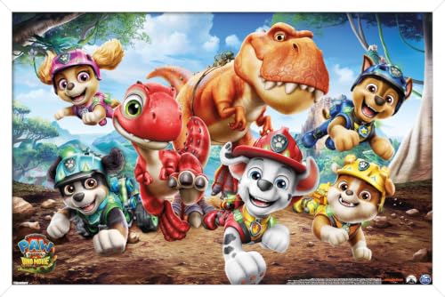Trends International PAW Patrol: The Dino Movie (2026) - Group Wall Poster, 34L x 22.4W, White Framed Version