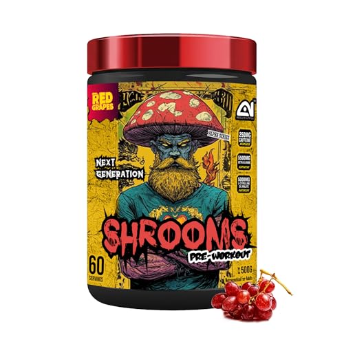 Image of Absolute Nutrition SHROOMS Pre Workout Powder (60 Servings, 500g) | with Beta Alanine, L-Citrulline DL-Malate 2:1, Cocoa Bean Extract & Bitter Orange | (Red Grapes)