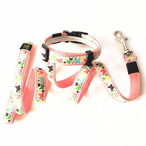 Joopet Fashion Classic Butterfly Printed Lovely Basic Nylon Pet Dog Collars Leash Made for Puppy Pet, Matching Leads & Collars Set Available Pink