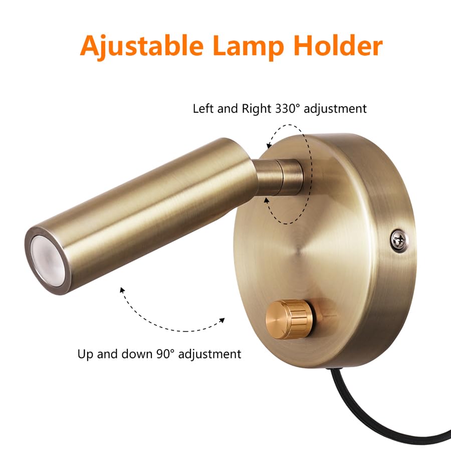 Image of Surface Wall Mounted Reading Light Sconces Lamp Physical Knob Dimmer Switch LED 5W Warm White 3000K (Bronze Plug Cord)
