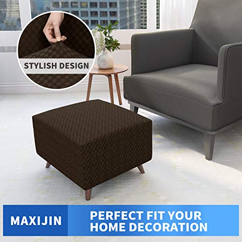 Maxijin Newest Jacquard Ottoman Slipcovers Folding Storage Stool Furniture Protector Cover Soft Thick Rectangle Foot Rest Slipcover With Elastic Bottom (Ottoman Small, Dark Coffee) #TOP1