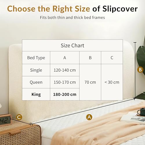 Image of Moisture Wicking Bed Headboard Cover For King Size, Snug Fit Head Board Covers For Beds, Breathable And Washable Double Bed Back Cover, Universal Fit Headboard Slipcover For King Size Beds (Beige)