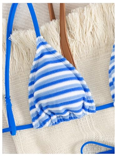 Image of GORGLITTER Women's Striped High Waisted Bikini Sets Cute Cheeky Triangle String Thong Swimsuit Bathing Suit 2 Piece