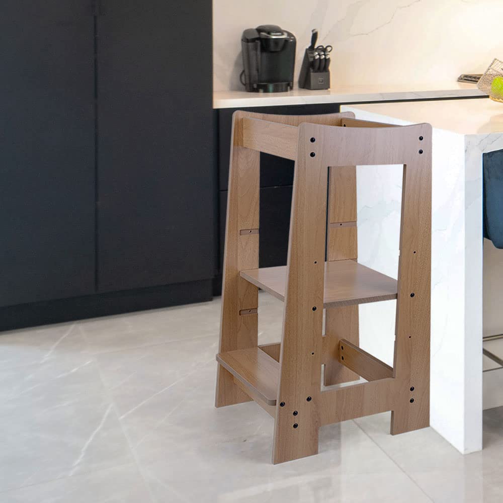 etc-shop Lernturm Küchenhelfer für Kinder Holz Kinderschemel Tritthocker 3 Stufen höhenverstellbar, leicht zu reinigen, stabil, LxBxH 32x42x80 cm