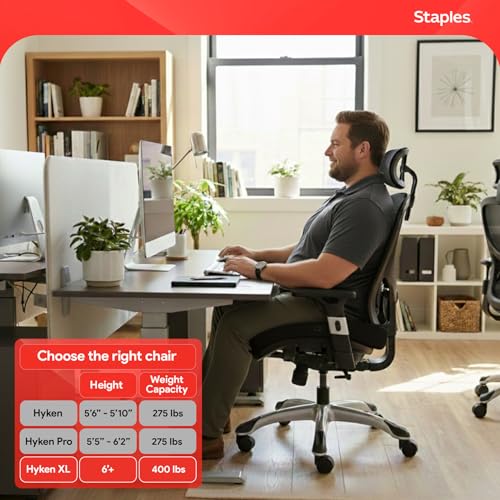 Image of STAPLES Hyken Ergonomic Office Chair Adjustable Lumbar Support with Breathable Mesh, Swivel Desk Chair for Home Office, Black (XL)