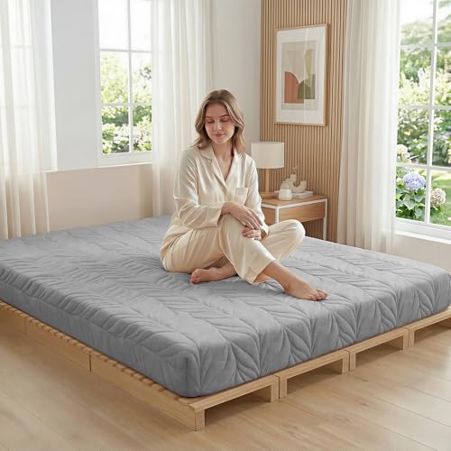 Image of ZonLi Japanese Floor Mattress Futon Mattress King Size, 6 inch Thicken Roll Up Tatami Mat 100% Cotton Washable Cover, Portable & Foldable Floor Bed Mattress for Sleeping, Dormitory, Adult, Grey