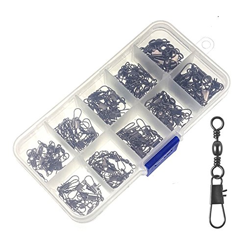 NUZAMAS 100 Pieces Mixed Barrel Swivel with Safty Snap Connector Fishing Tackle #14, 12, 10, 8, 6 Rock Kayak Boat Fishing - Thumbnail 5