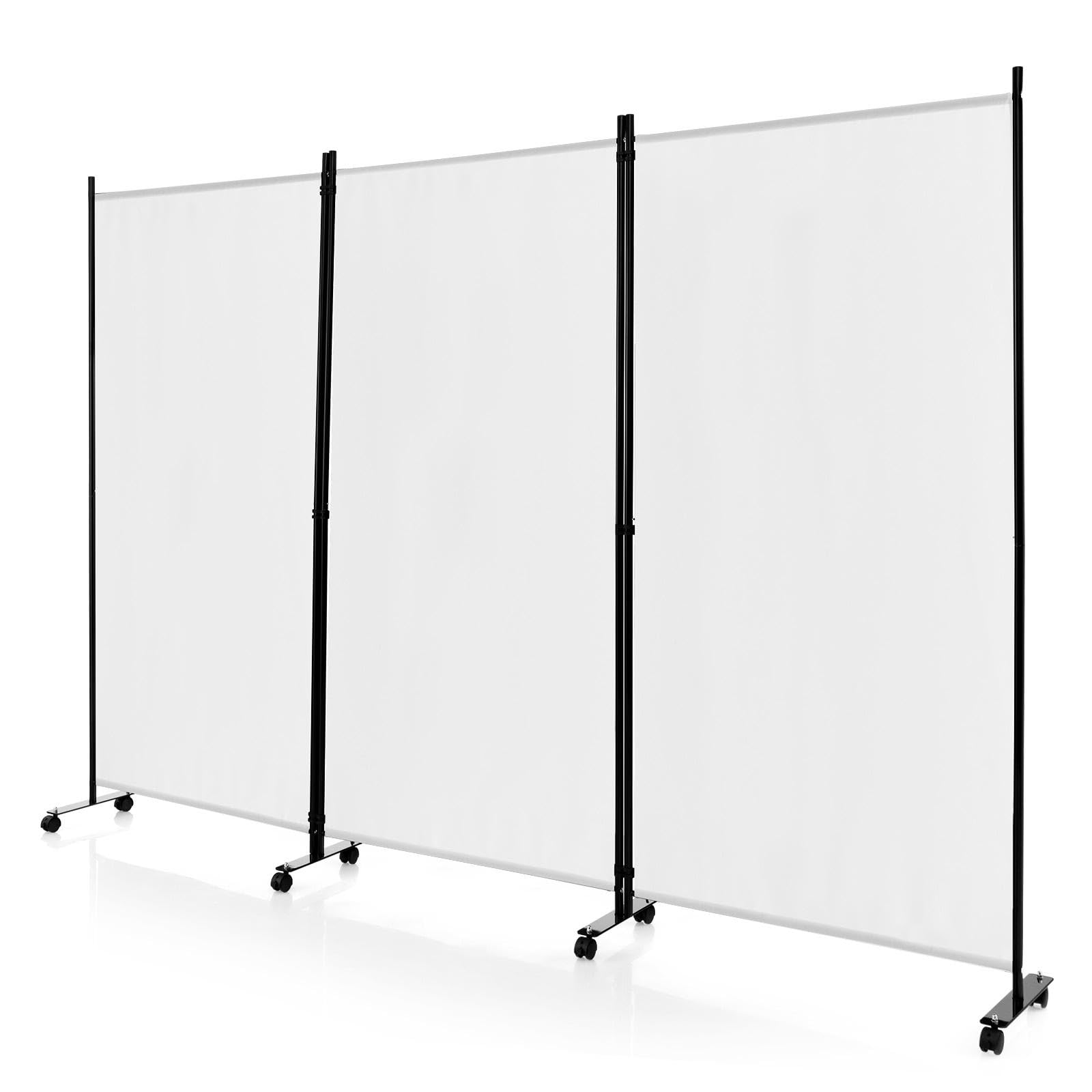 GIANTEX Paravent de séparation intérieur sur roulettes - 3 pièces - 262 x 180 cm - Paravent Pliable - Mur Espagnol autoportant avec Pieds Larges - Cloison en Tissu - Protection privée (Blanc)