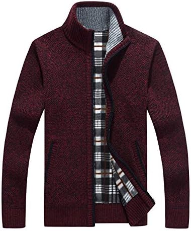 Yeokou Men's Slim Fit Zip Up Casual Knitted Cardigan Sweaters with Pockets (Medium, Wine Red)