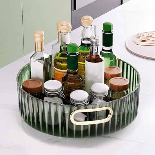 Image of SHUTTLE ART 360 Rotating Makeup Organizer,Large Capacity Makeup Organizer for Vanity,Cosmetic Display Cases,Bathroom Counter Organizer,Fits Cosmetic,Perfume,Lipsticks,Lotions Skin Care(1 Tier, Green)