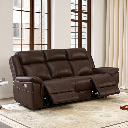 Image of CHITA Leather Power Recliner Sofa Wall Hugger, Dark Brown, 3 Seater
