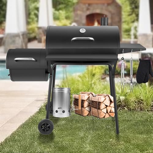 Barrel Charcoal Grill with offset smoker, 714 Square Inches Cooking Area, Outdoor BBQ Grill with Front and Side Shelf, Perfect for Backyard, Patio Parties and Picnics - Image 8