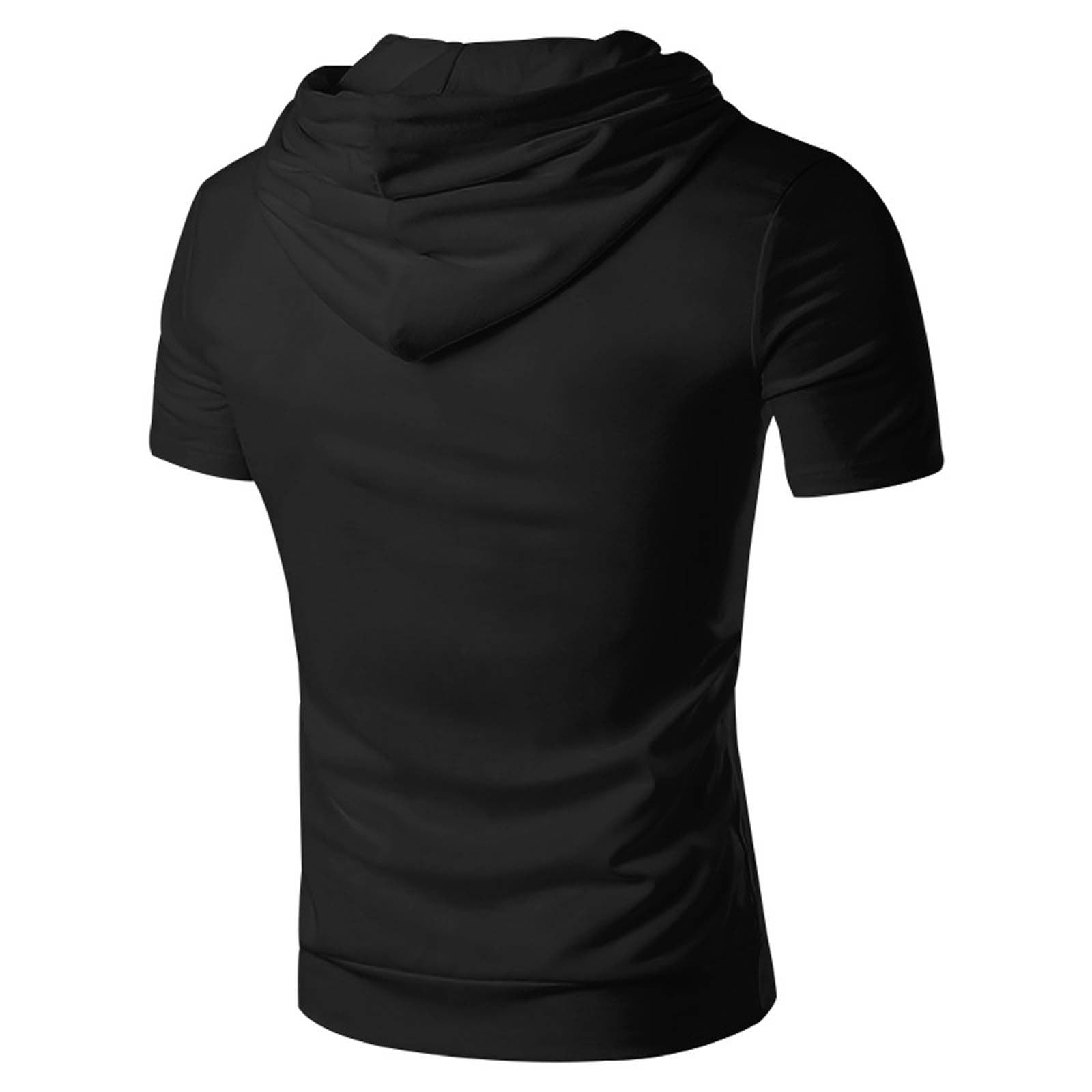 Maglietta da uomo con cappuccio, estiva, tinta unita, casual, a maniche corte, con cappuccio largo, sportivo, a maniche corte, per il tempo libero, comoda e traspirante