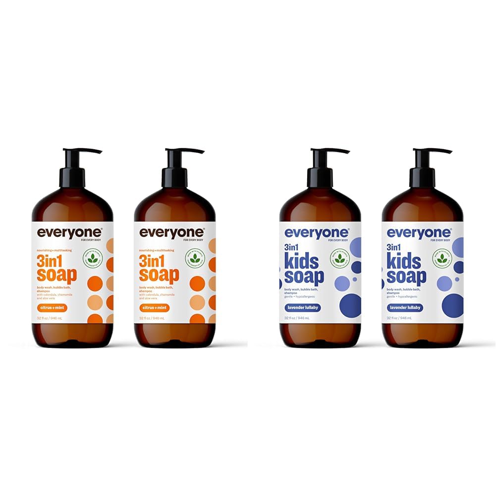 Everyone 3-in-1 Soap Body Wash Bubble Bath Shampoo 32 Ounce Pack of 2 3-in-1 Kids Soap Body Wash