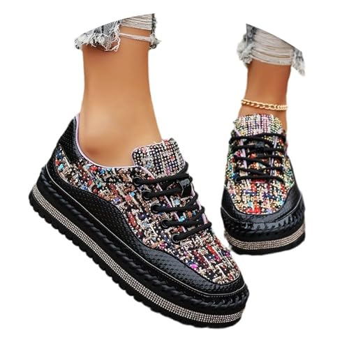 Women's Platform Chunky Sneakers, Woven Comfortable Casual Fashion City Travel Walking Shoes, Elegant Lace-Up Fashion Sneakers, Slip On Trendy Casual Shoes for Women