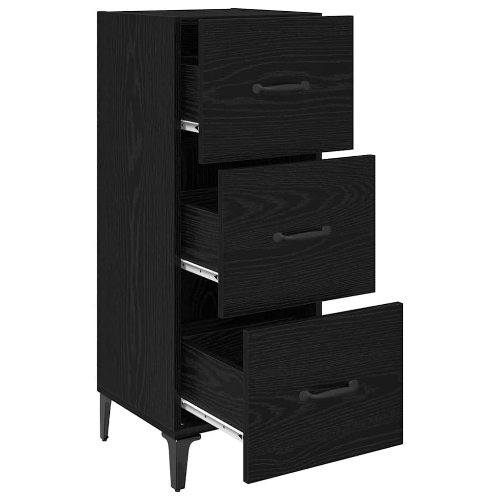 Credenza nera effetto rovere, 34,5 x 34 x 90 cm, in legno con cassetto e vano portaoggetti, per soggiorno, sala da pranzo, corridoio, ufficio