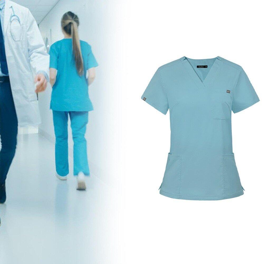 Hrippy Uniforme Médico De Manga Corta para Mujer, Tops + Pantalones, Uniforme para Enfermería, Tienda De Mascotas, Médico, Ropa De Trabajo para Cirugía Médica, Conjunto Exfoliante