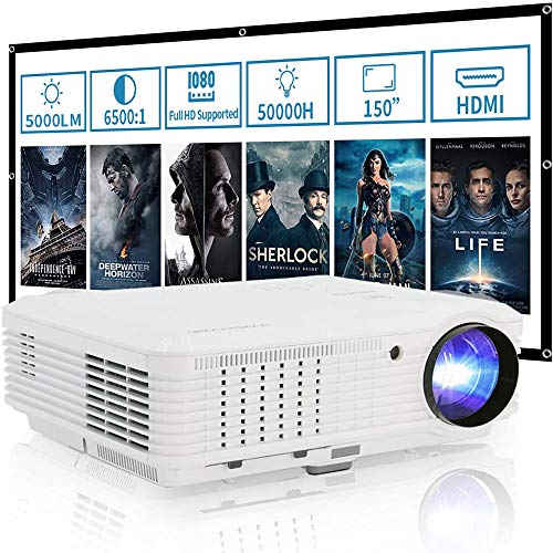 WIKISH LED Video Projector 4600 Lumen Support 1080P/150” Large Display/Zoom/USB/HDMI/VGA/AV,Digital Video Projector Build in Speaker for Home Theater PC DVD Player TV Box Laptop Game Console