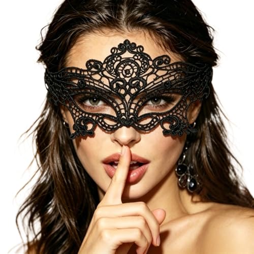 Sekexi Fun Sexy Ladies Lace Half Face Mask For Couples Halloween Ball Mask For Bar Parties (Black1)