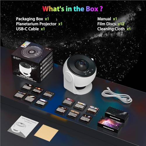 Image of Galaxy Projector Night Light with 13 Star & Planet Discs | 360 Rotating Planetarium Lamp, Adjustable Focus, USB Powered, Timer | Room Decor Light for Kids & Adults