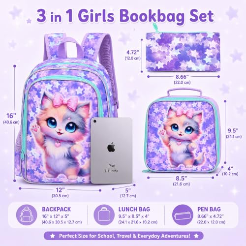 Image of 16 inch Backpack for Girls Boys 4-8, 3Pcs Kids Bookbag Set with Lunch Box, School Bag for Preschool Kindergarten