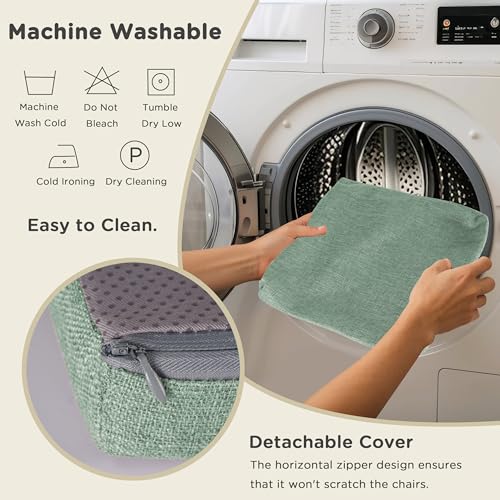 Image of AddGrace Anti-Slip Bar Stool Cushions Square Bar Stool Seat Cushions with Ties Set of 2 Small Square Chair Pads with Machine Washable Cover 12 inchX12 inchX2 inch (Sage Green)