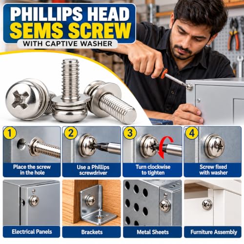 Image of By VP INDUSTRIES (Combo - 10 Pcs) M5x10 mm Pan Phillips SMS Screw Washer SS