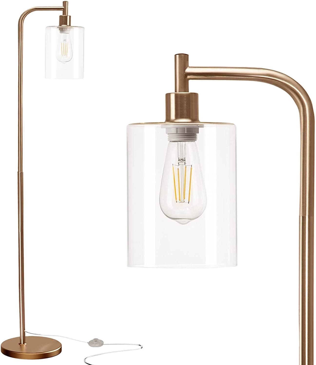 Fayruz LED Floor Lamp, with Hanging Glass Lamp Shade and LED Bulb for Bedroom and Living Room, Modern Standing Industrial Lamp Tall Pole Lamp for Office (Gold)