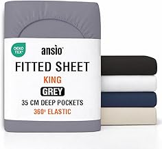 ANSIO® King Size Fitted Sheet Soft Brushed Microfibre Fabric – Deep Pocket 35cm – All-Around Elastic – OEKO-TEX Certified – Easy Care & Naturally Smooth After Wash - Grey