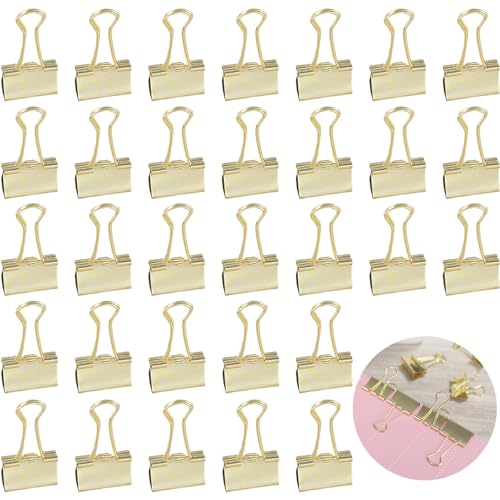 Durdiiy Foldback Klammern 25mm Gold 30 Stück, Metall Klammern für Dokumente,Papierklammern,Binder Clips aus metall, Büroklammern Vielzweckklammern für Bürobedarf, Briefpapier Papier