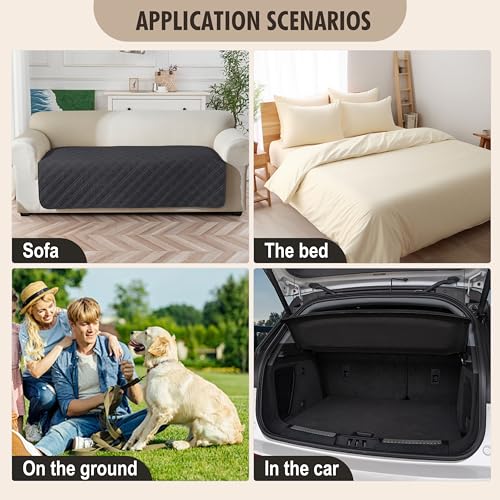 Image of Genina Waterproof Couch Cover, Washable Anti-Slip 51 inch Loveseat Sofa Covers with 2 Cushions, Sectional Couch Covers for Pets Friendly, Sofa Slipcovers for Dogs Cats, (51inch /Charcoal Grey)