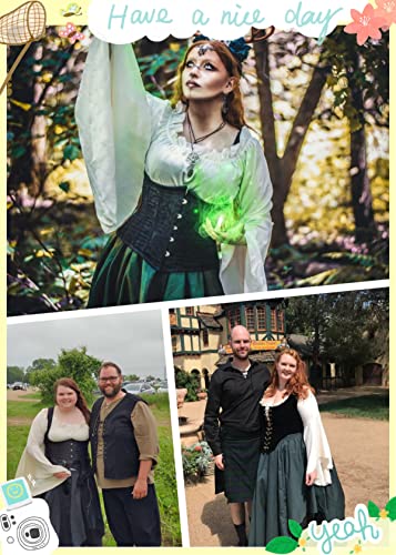 Fiamll Renaissance Kleid Damen Mittelalter Kleidung Damen Kostüme Fasching Kleid Set Grün+ Schwarz XXL(Top und Rock)