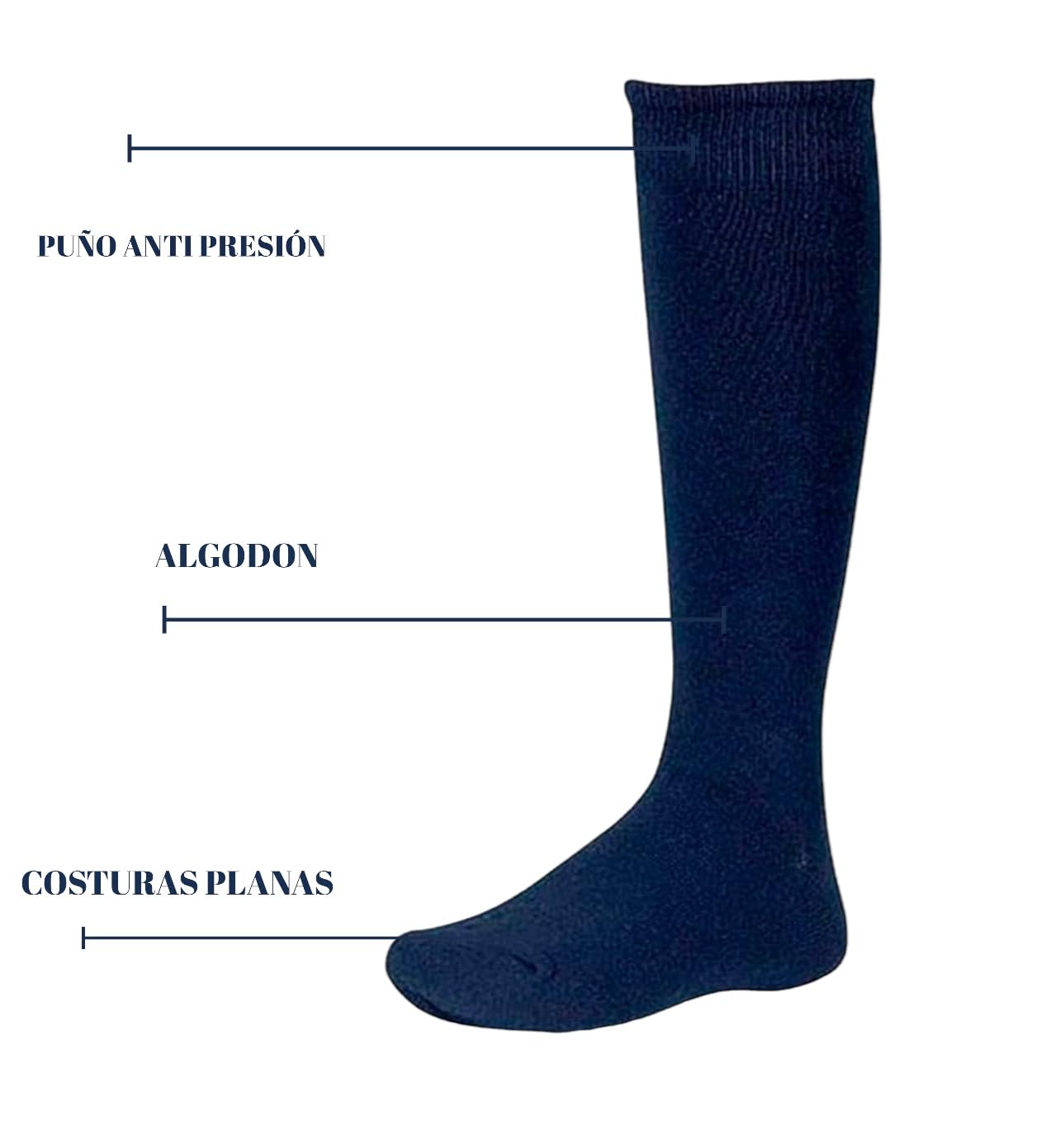 3 paires de chaussettes hautes pour fille ou garçon pour uniforme scolaire - Chaussettes longues pour enfants - Chaussettes longues écolières - Chaussettes en coton bleu marine