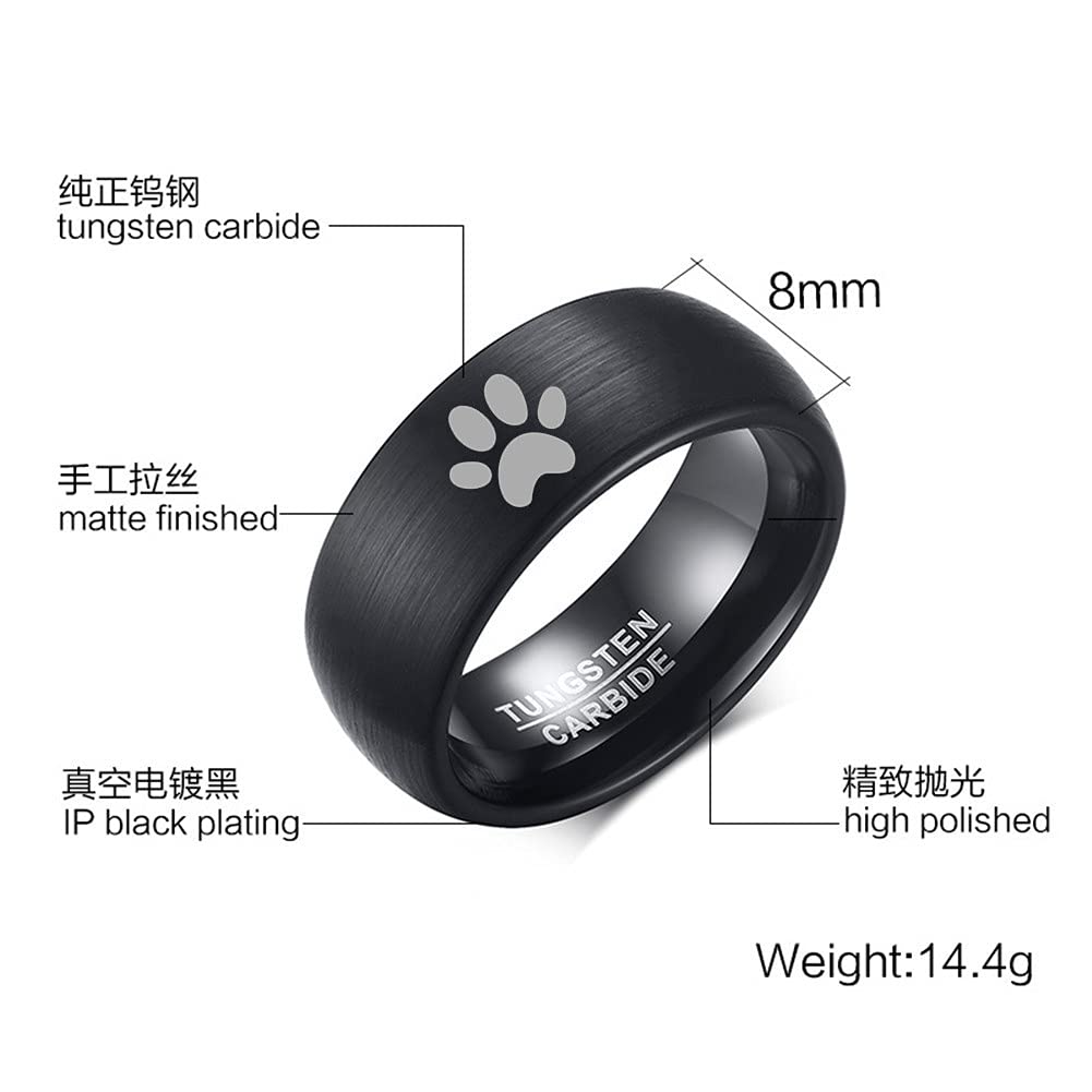 ZKXXJ Personalized Paw Ring for Men,Tungsten Carbide Nickname Date Custom Pet Memorial Ring Cat Dog Lover Gifts Pet Lover Rings Jewelry with Paw Print for Pet Owner,Size 7-12
