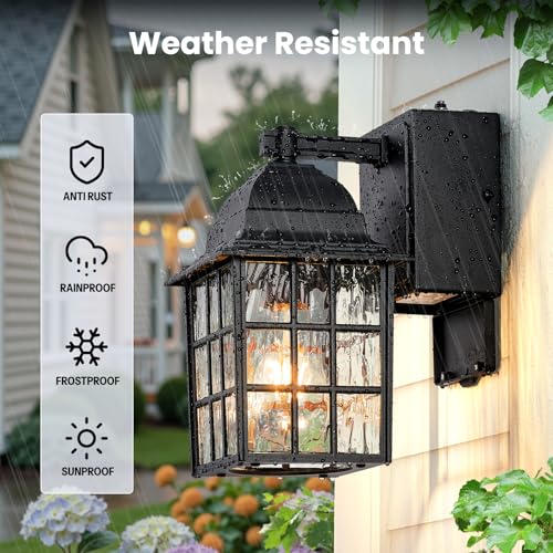 Image of Gleamz Dusk to Dawn Outdoor Porch Light with GFCI Outlet, Anti-Rust, Black