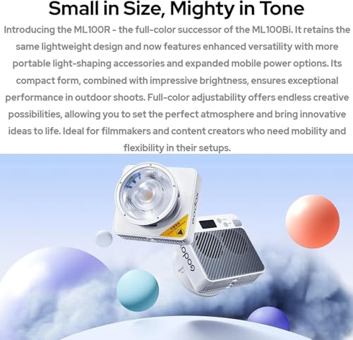 Image of Godox ML100R ML100 R Full Color RGB LED Video Light,Bluetooth Control,1800K-10000K CCT,High 95 CRI /TLCI,14 FX,110W Input Power,Compact & Lightweight for Professional Filmmaking,Vlogging,Photography