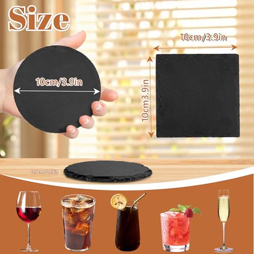 jxgzyy 60 Pcs Slate Coasters for Drinks Engraved Square Slate Coaster Natural Stone Coasters Bulk Rustic Rock Cup Coaster Anti-Scratch Backing for Bar Kitchen Home Apartment Gifts DIY - Image 2