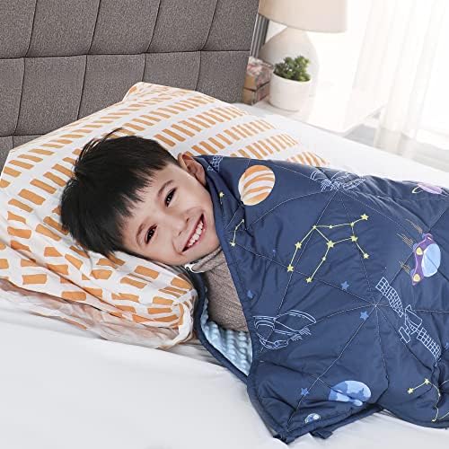 LOYIGA Weighted Blanket Kids (5 lbs 36"x48"), Toddler Cooling Soft Throw Blanket with Glass Beads, Reversible Heavy Blanket for Children (Blue)