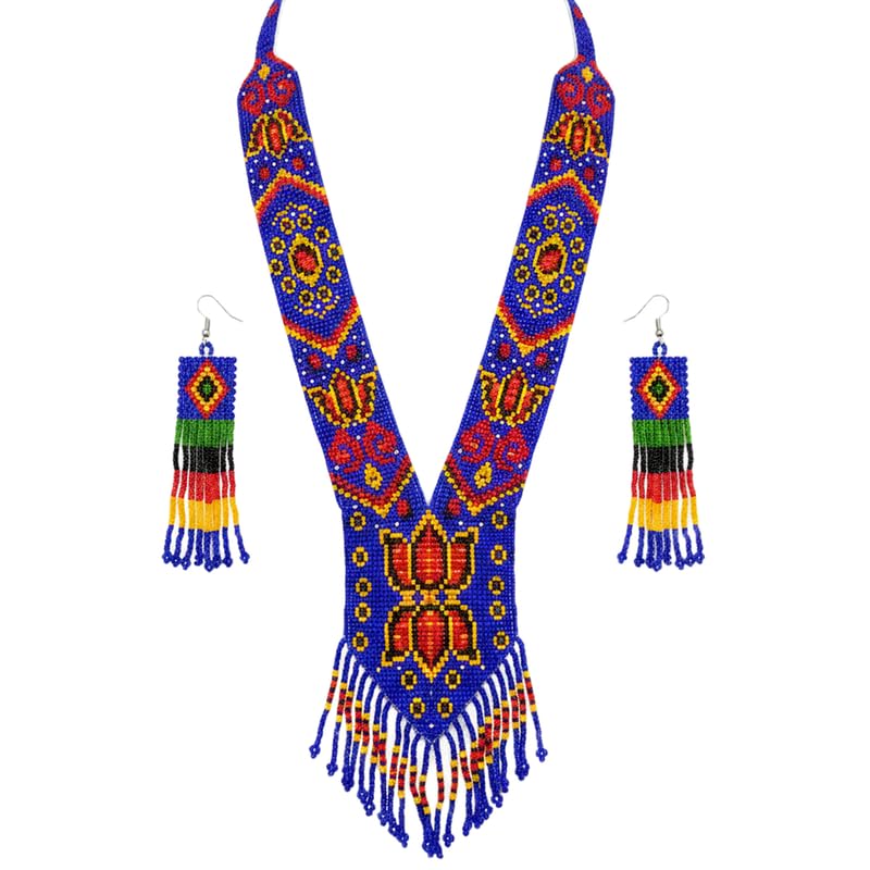 Joyería tradicional eslava hecha a mano: conjunto de collar gerdan ucraniano floral