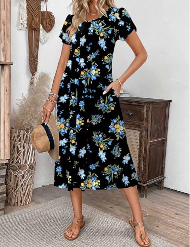 Image of ZEAGOO Womens Casual Dresses for Summer Short Sleeve Flare Midi Dress Loose Flowy Beach Sundress