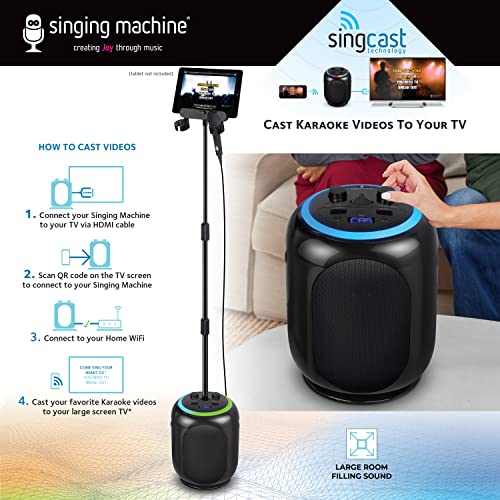 Image of Singing Machine SingCast MAX Bluetooth Video Casting Karaoke Machine, Party Speaker, Microphone, 22 Voice Effects, Pitch Correction, Lights, Stand, 35W Sound for PA System Function for Adults & Kids