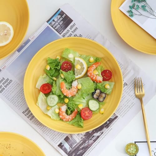 Image of Wheat Straw Dinner Plate Set, Eco-Friendly Dinner Set Round Serving Plate, Dishwasher & Microwave Safe - Perfect for Dinner Dishes Deep Plates Easy to Clean (YELLOW-4PCS, 23 CM)