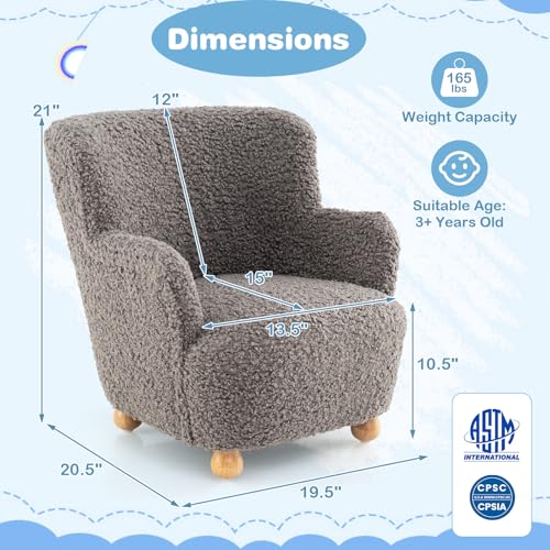 Image of KOTEK Comfy Toddler Chair, Sherpa Kids Armchair with Rubber Wood Legs, Children Reading Chair for Boys & Girls, Upholstered Kids Sofa for Playroom Bedroom Nursery (Grey)