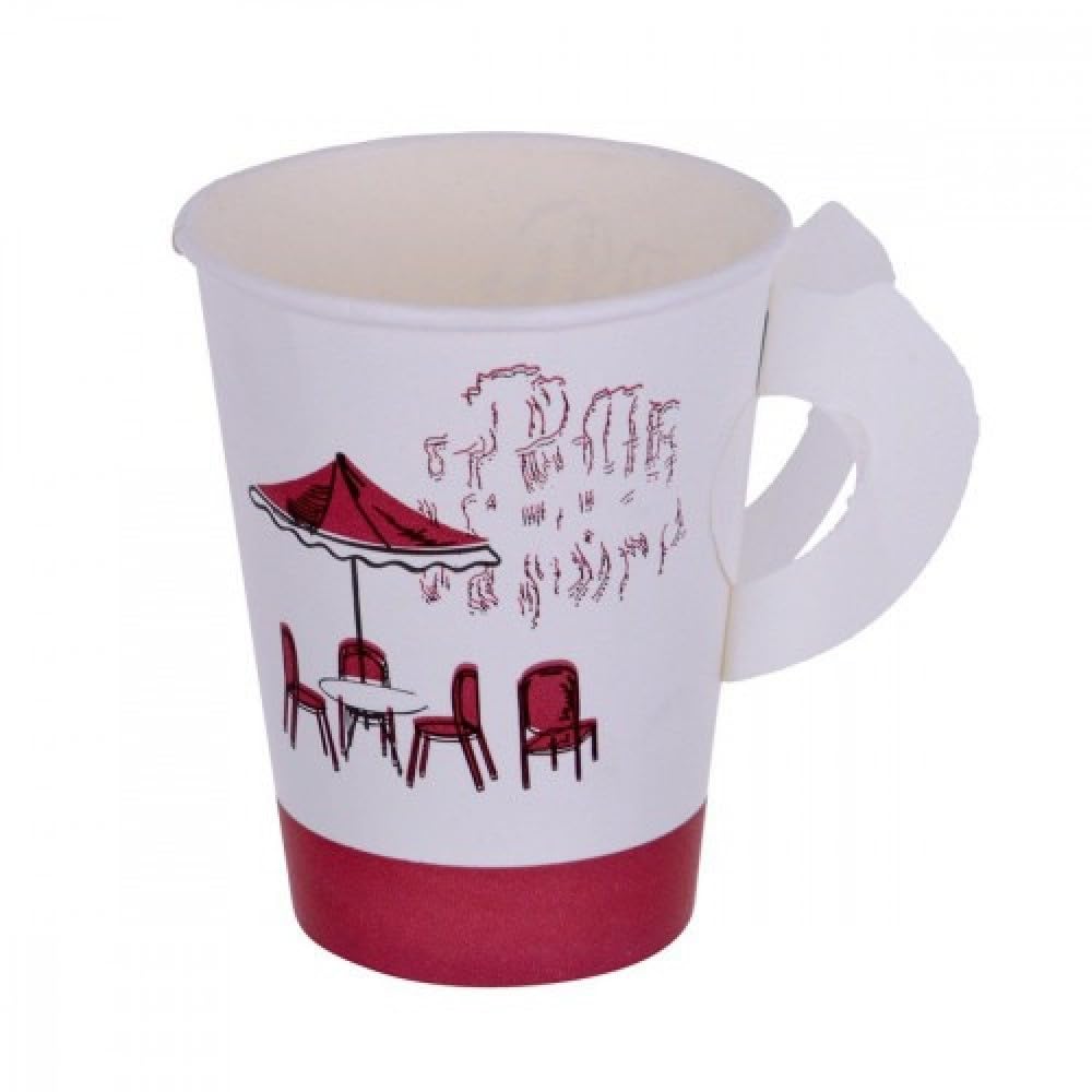 Hotpack Disposable Paper Cup With Handle 7 ounce for Tea, Coffee & Water, 1000 Pieces